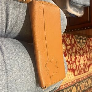 Lucky Brand Brown Leather Wallet with Floral Accent